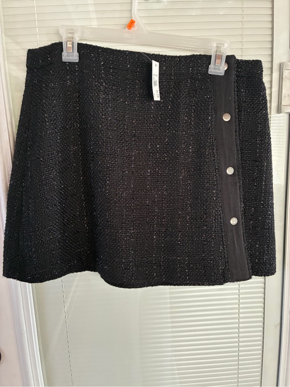 Cato Black Textured Mini Skirt with Snap Trim